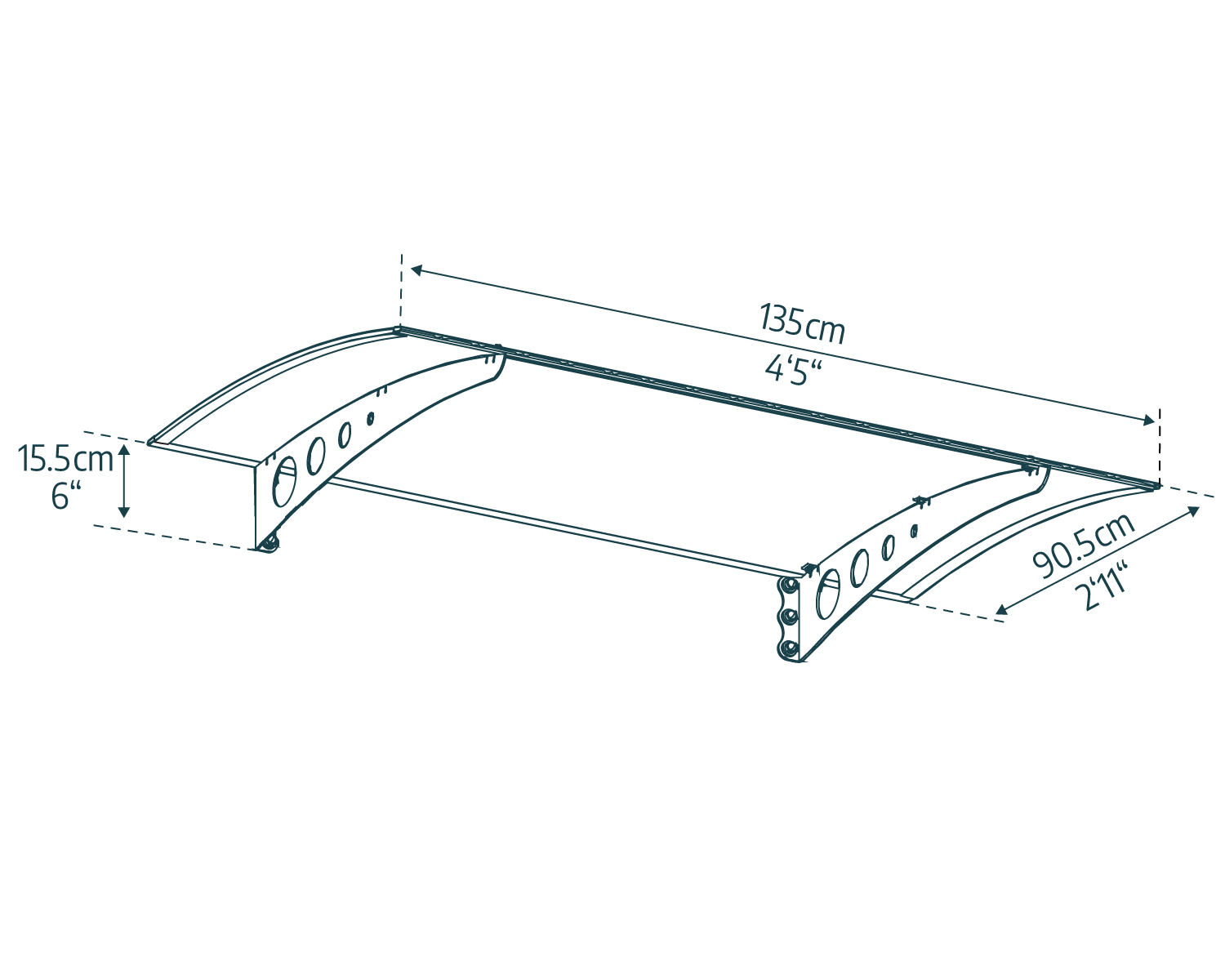 Lyra door awning 3 ft x 4 ft clear panels sketch