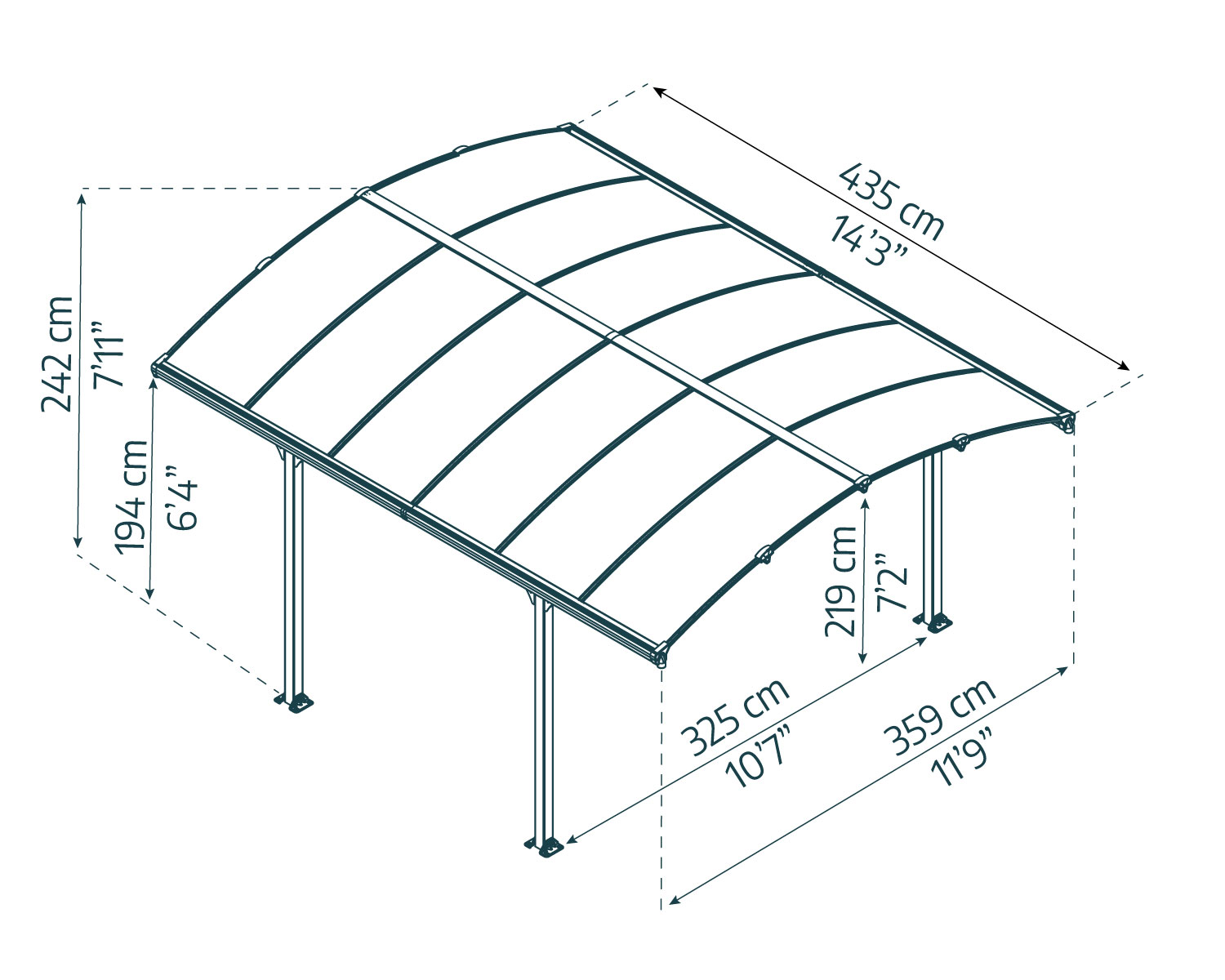 Tucson 12ft x 14ft grey aluminum gazebo with HEAT BLOCK technology, a sofa, and lush greenery sketch