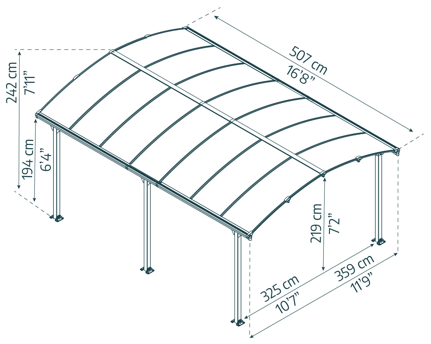 Tucson 12ft x 17ft grey aluminum gazebo on a seaside wooden deck with a sofa and sunset view over the mountains sketch