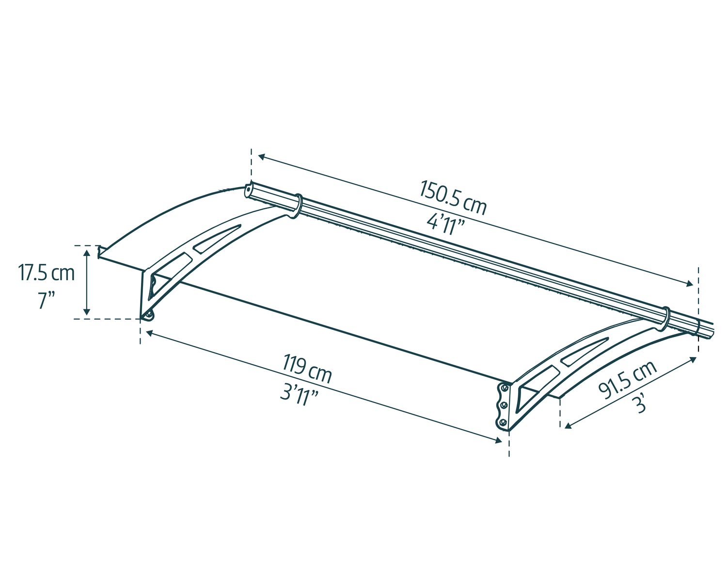 Aquila door awning, 3 ft x 5 ft, with a solar roof, sketch