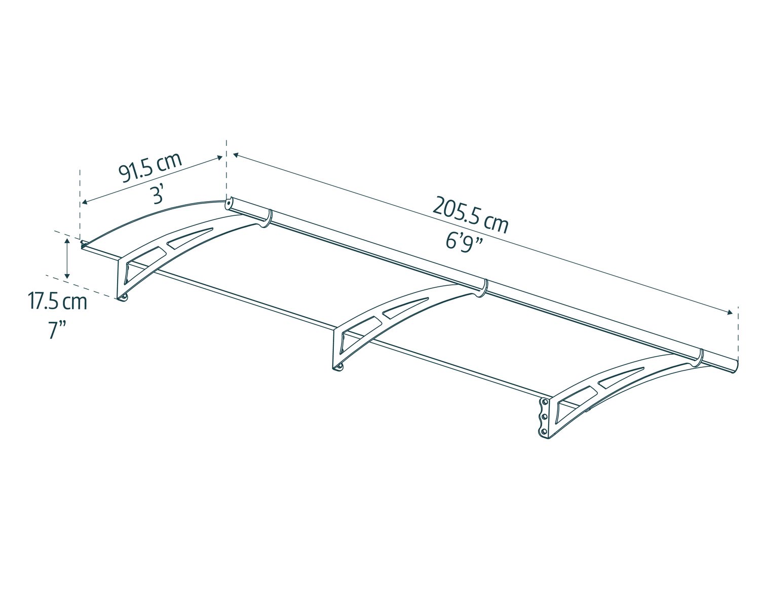 Aquila door awning, 3 ft x 7 ft, featuring a roof, sketch