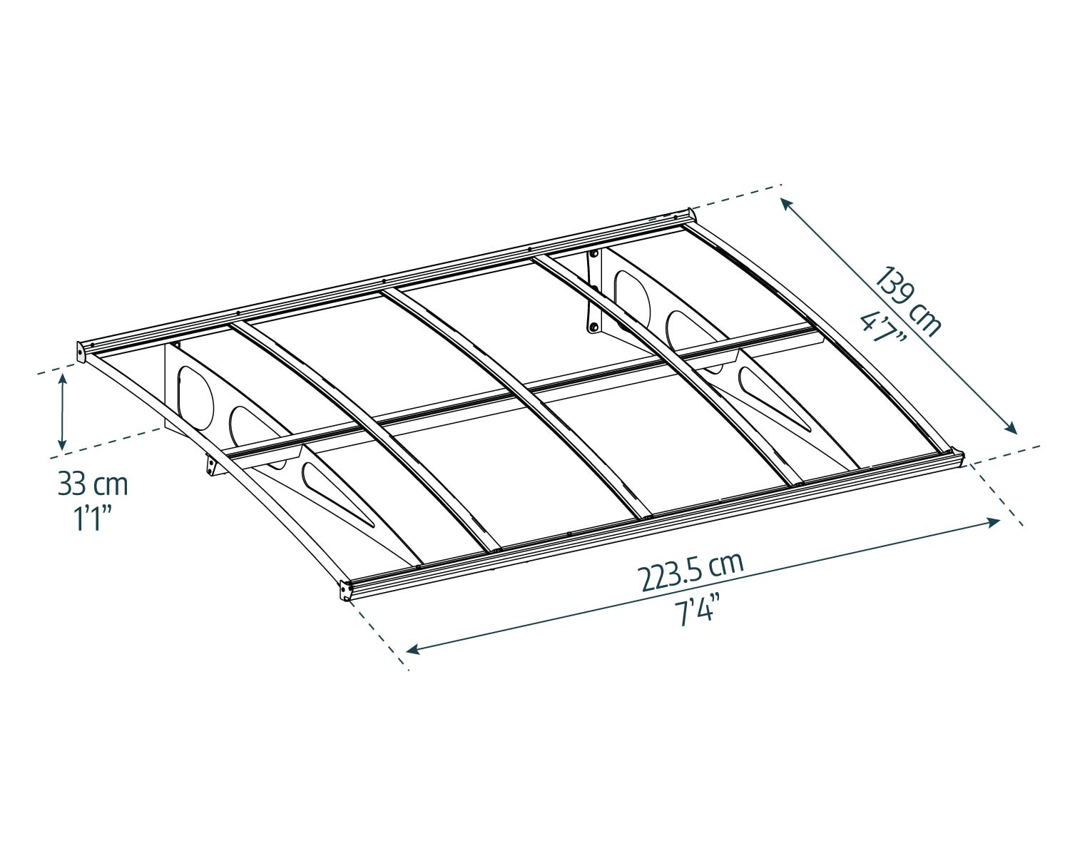 Bordeaux door awning 5 ft x 7 ft diffused panels sketch