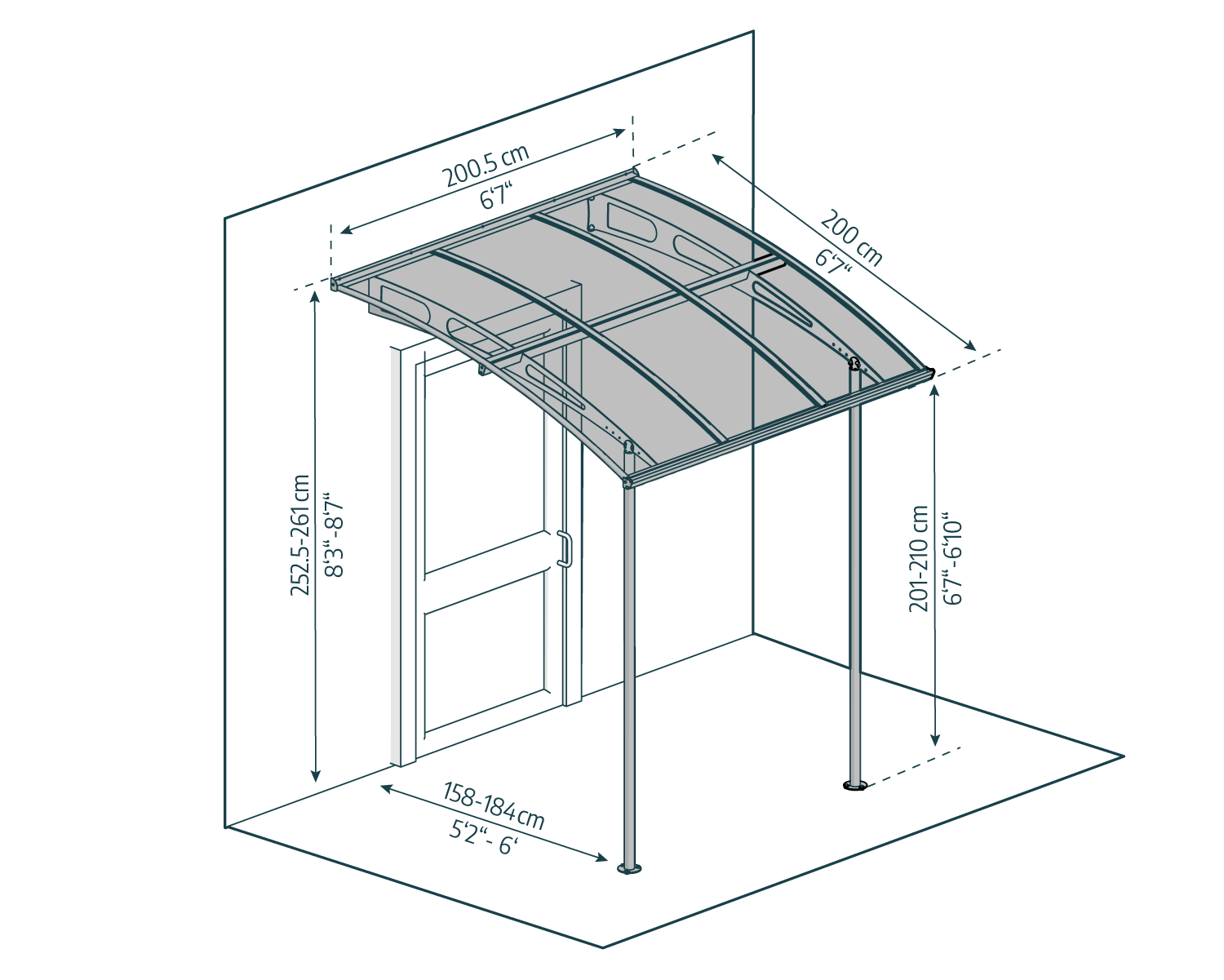 grey Vega door awning 7 ft x 7 ft sketch