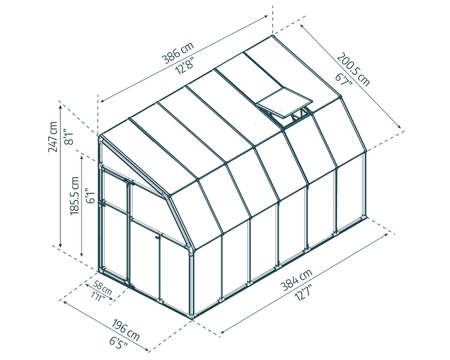 Sunroom enclosed gazebo in white clear panel 6 x 12 ft, sketch
