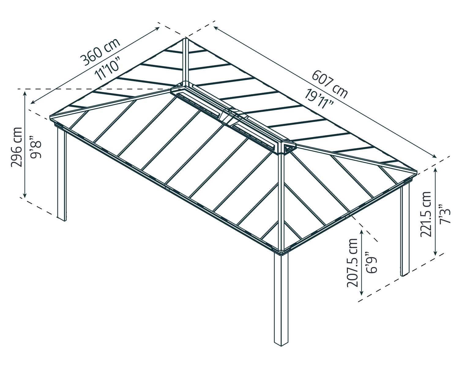 Dallas 12ft x 20ft Grey Twinwall Aluminum Gazebo with HeatBlock technology, featuring a sleek design and outdoor protection Sketch