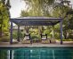 Poolside aluminium gazebo with garden furniture