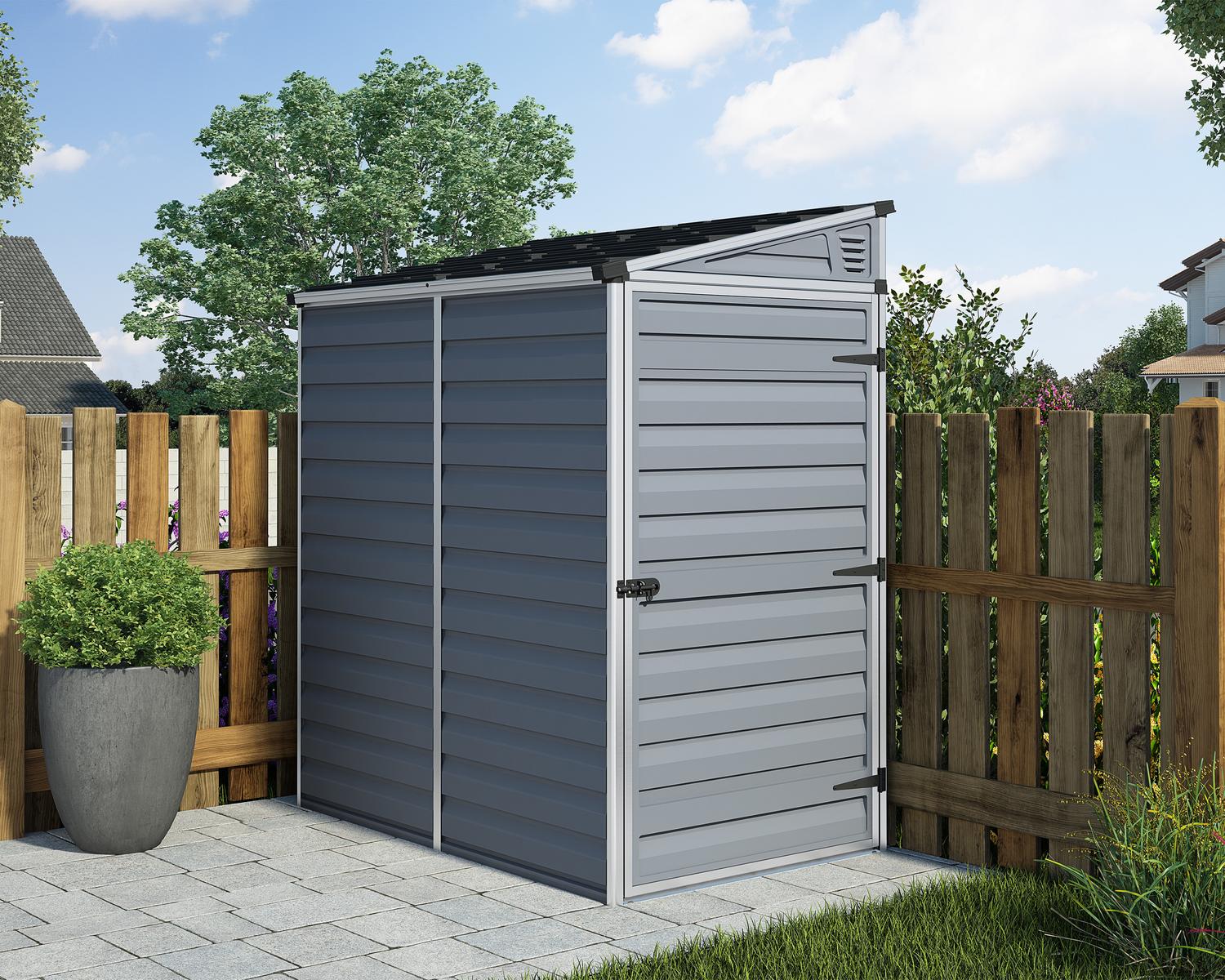 Plastic Garden Shed Pent 4 ft. x 6 ft. Grey Polycarbonate Panels & Aluminium Frame