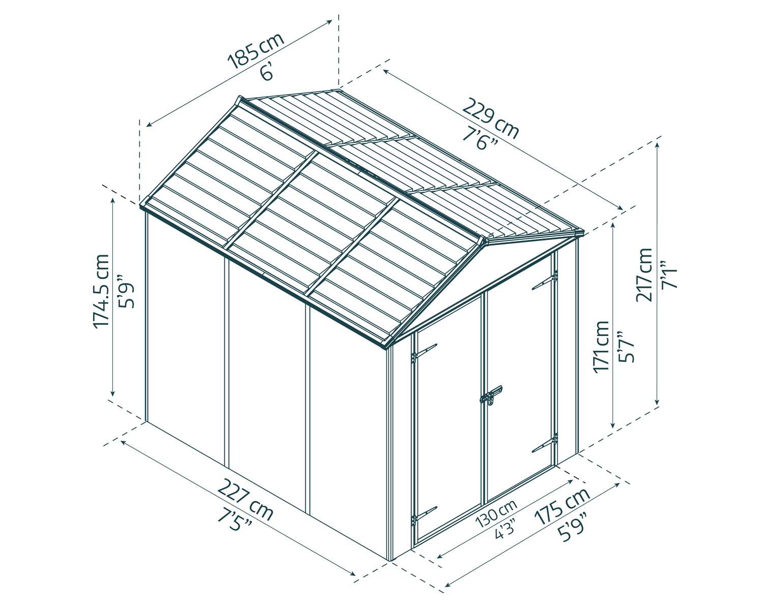 Garden Plastic Shed Rubicon 6 ft. x 8 ft. with Dark Grey Polycarbonate Multiwalls & Aluminium Frame sketch