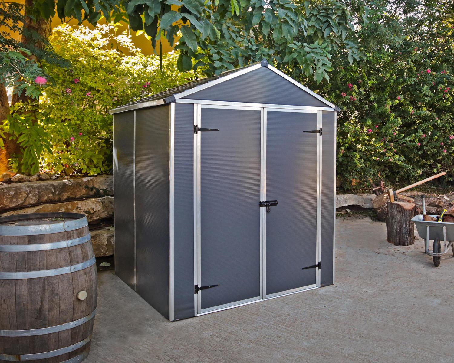 Garden Plastic Shed Rubicon 6 ft. x 5 ft. with Dark Grey Polycarbonate Multiwall &amp; Aluminium Frame