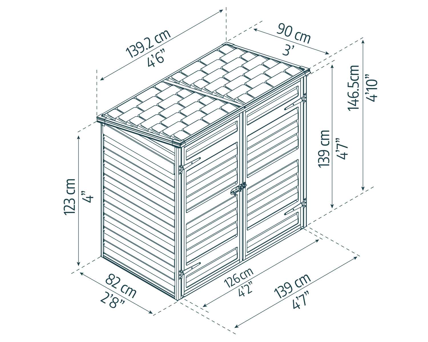 Voyager Plastic Storage Shed 2ft x 4ft in Midnight Grey, with a spacious interior, set in a vibrant outdoor setting sketch