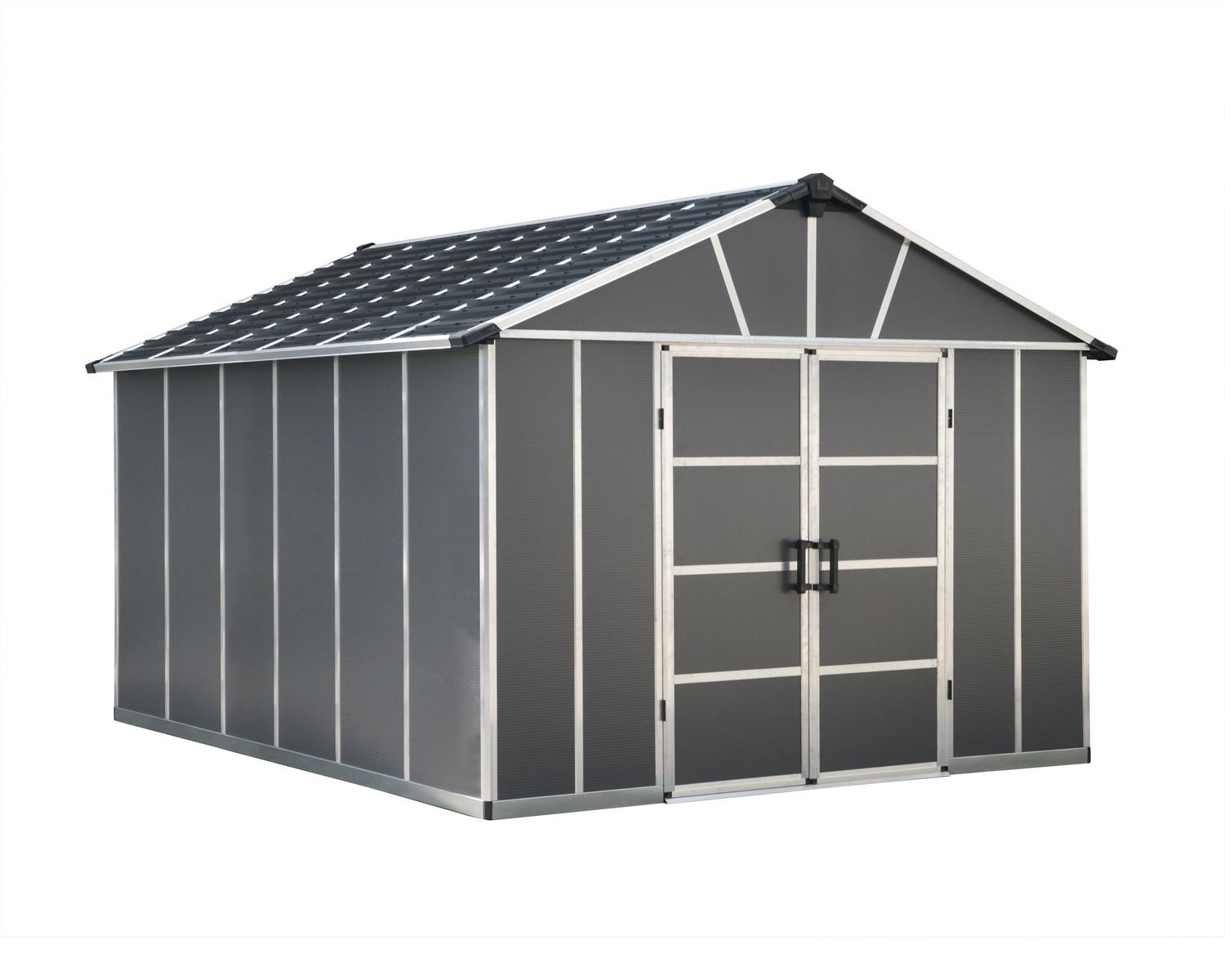Large Storage Shed Yukon 11 ft. x 13.1 ft. - Grey Polycarbonate Panels And Aluminium Frame