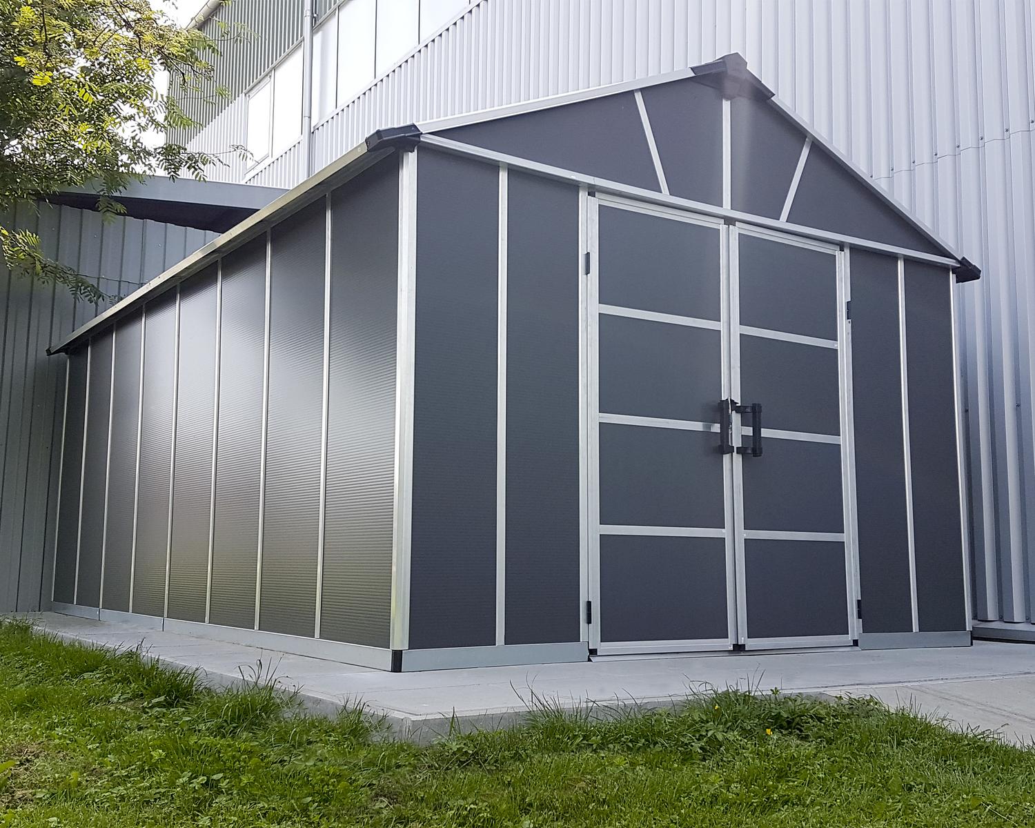Yukon 11 ft. x 17.2 ft. Large Garden Storage Shed DarkGrey Polycarbonate Multiwalls And Aluminium Frame