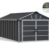 Plastic Garage Shed with Double Door Yukon 11 ft. x 21.3 ft. Dark Grey Polycarbonate Multiwall and Aluminum Frame
