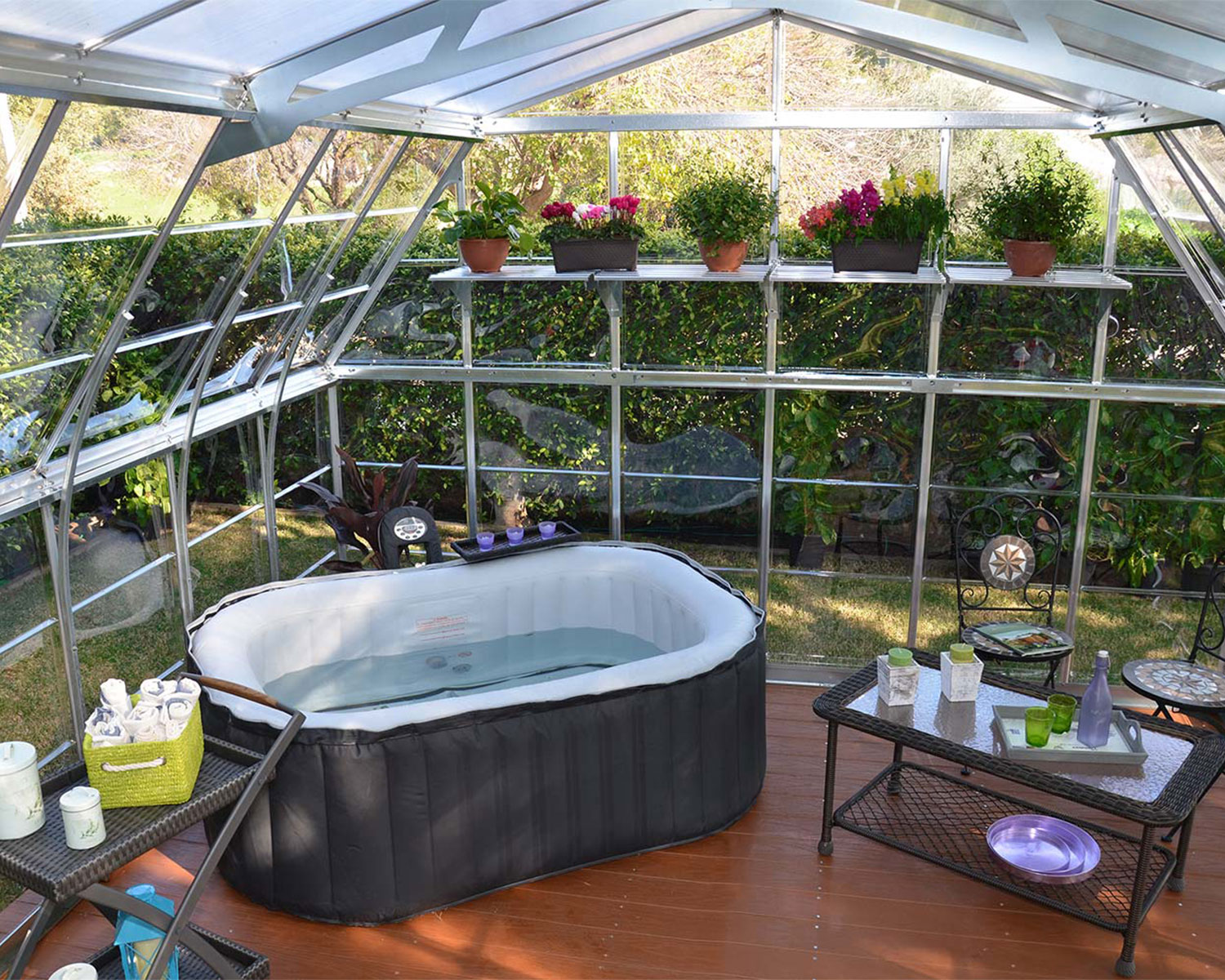 hot tub outdoor inside Americana 12 ft. x 12 ft. Greenhouse Kit - Silver Structure & Clear Panels