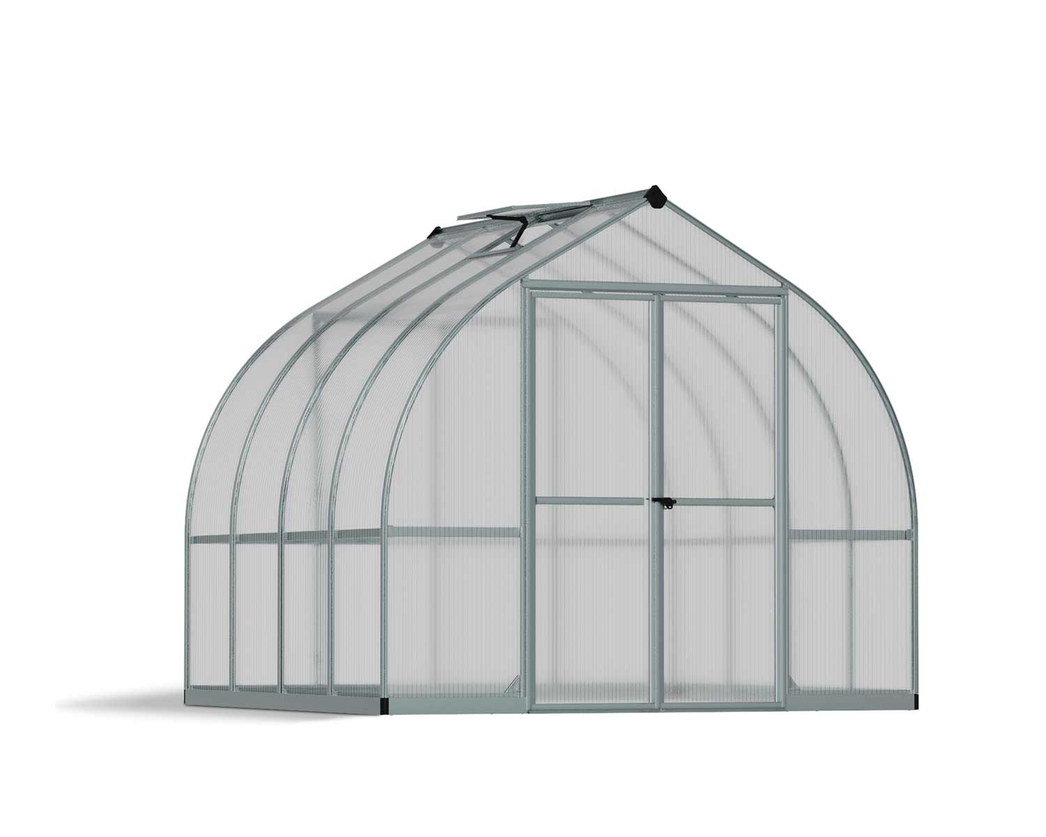 Greenhouse Bella 8&#039; x 8&#039; Kit - Silver Structure &amp; Multiwall Glazing