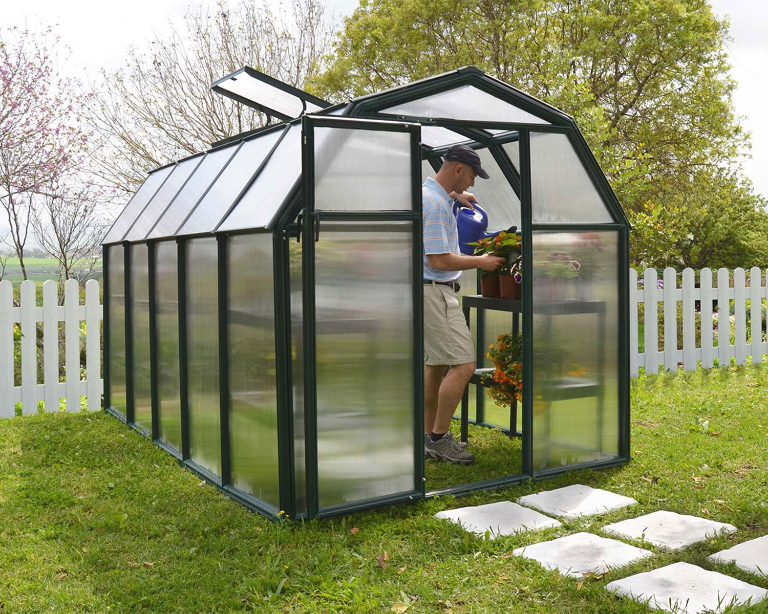 Greenhouse EcoGrow 6' x 10' - Green Structure & Twinwall Glazing