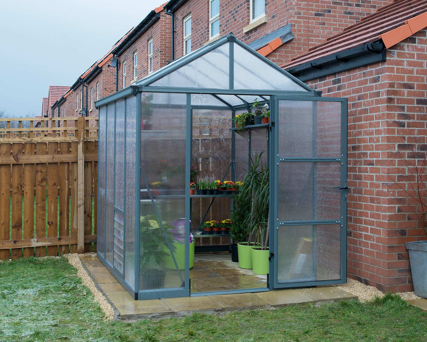 Greenhouse Glory 6' x 8' - Grey Structure & Multiwall Glazing