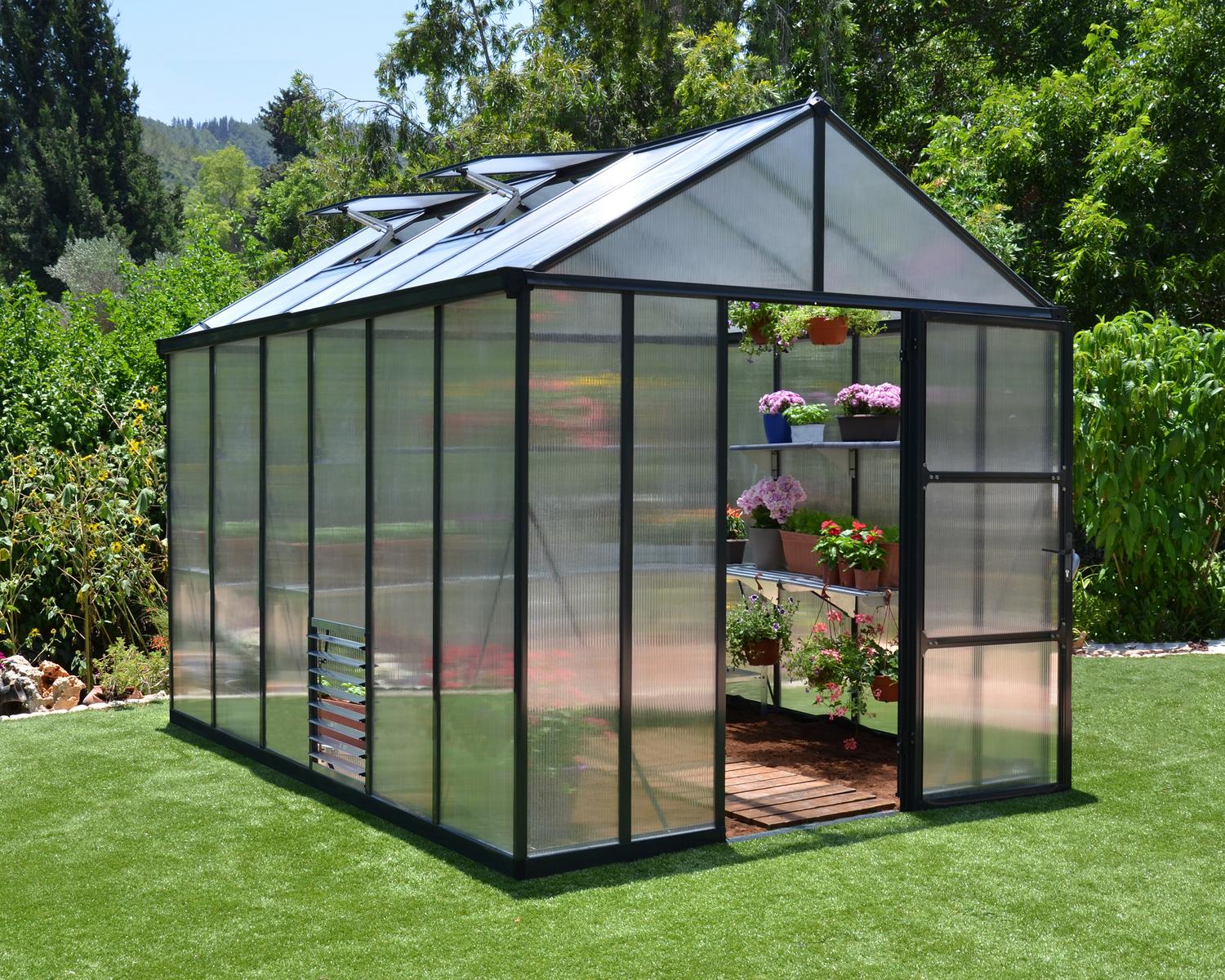 Greenhouse Glory 8&#039; x 12&#039; Kit - Grey Structure &amp; Multiwall Glazing