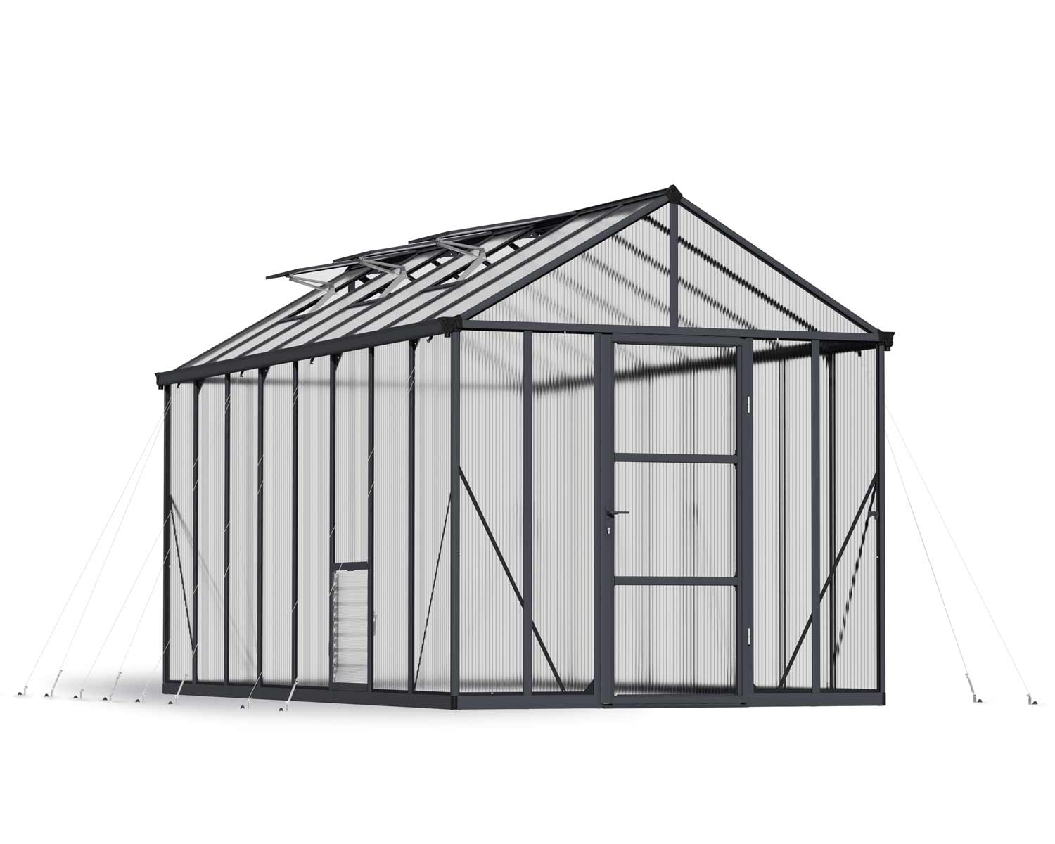 Greenhouse Glory 8&#039; x 16&#039; Kit - Grey Structure &amp; Multiwall Glazing