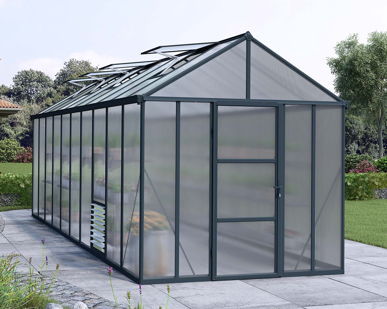 Greenhouse Glory 8' x 20' Grey Structure & Multiwall Glazing