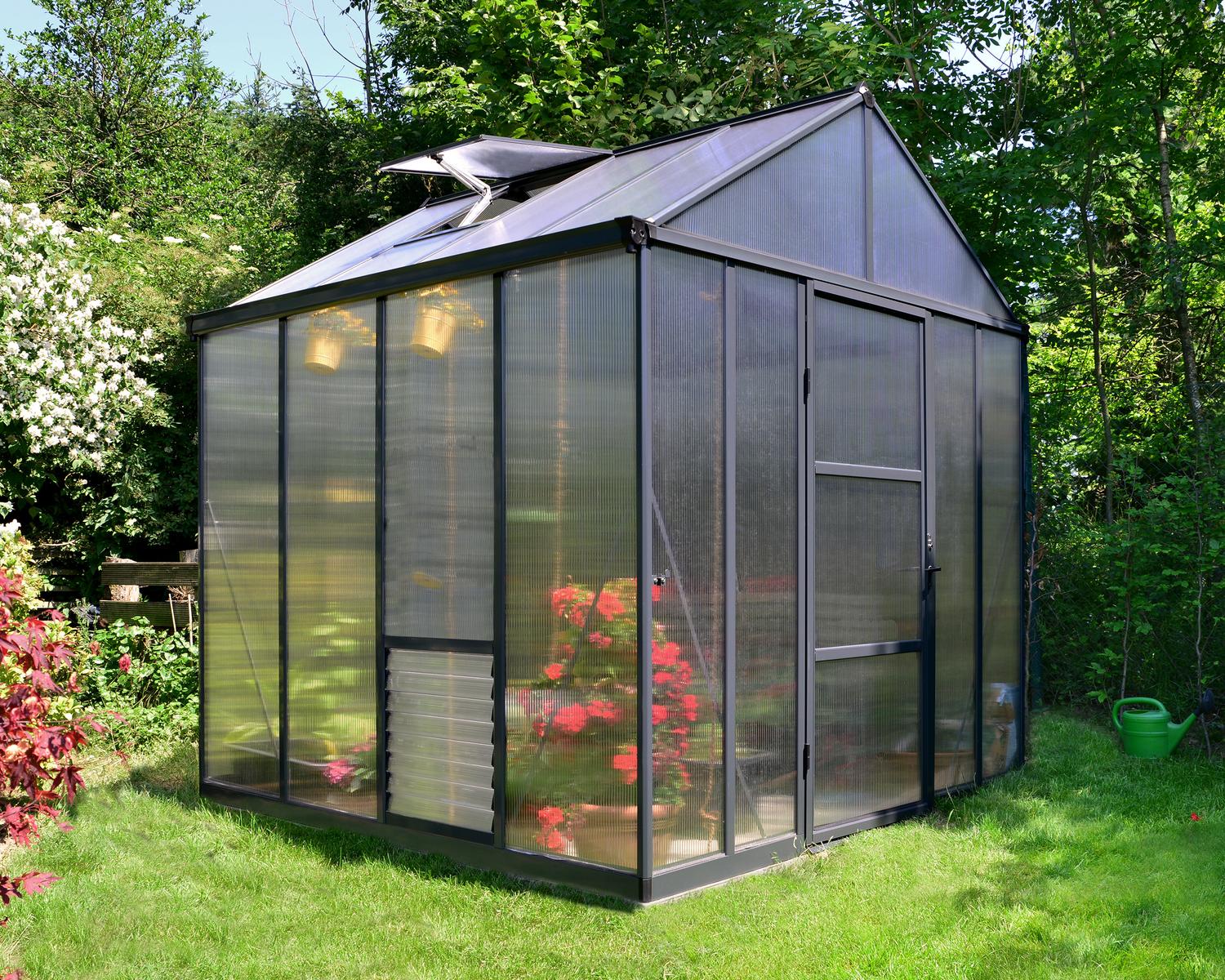 Greenhouse Glory 8' x 8' Kit - Grey Structure & Multiwall Glazing