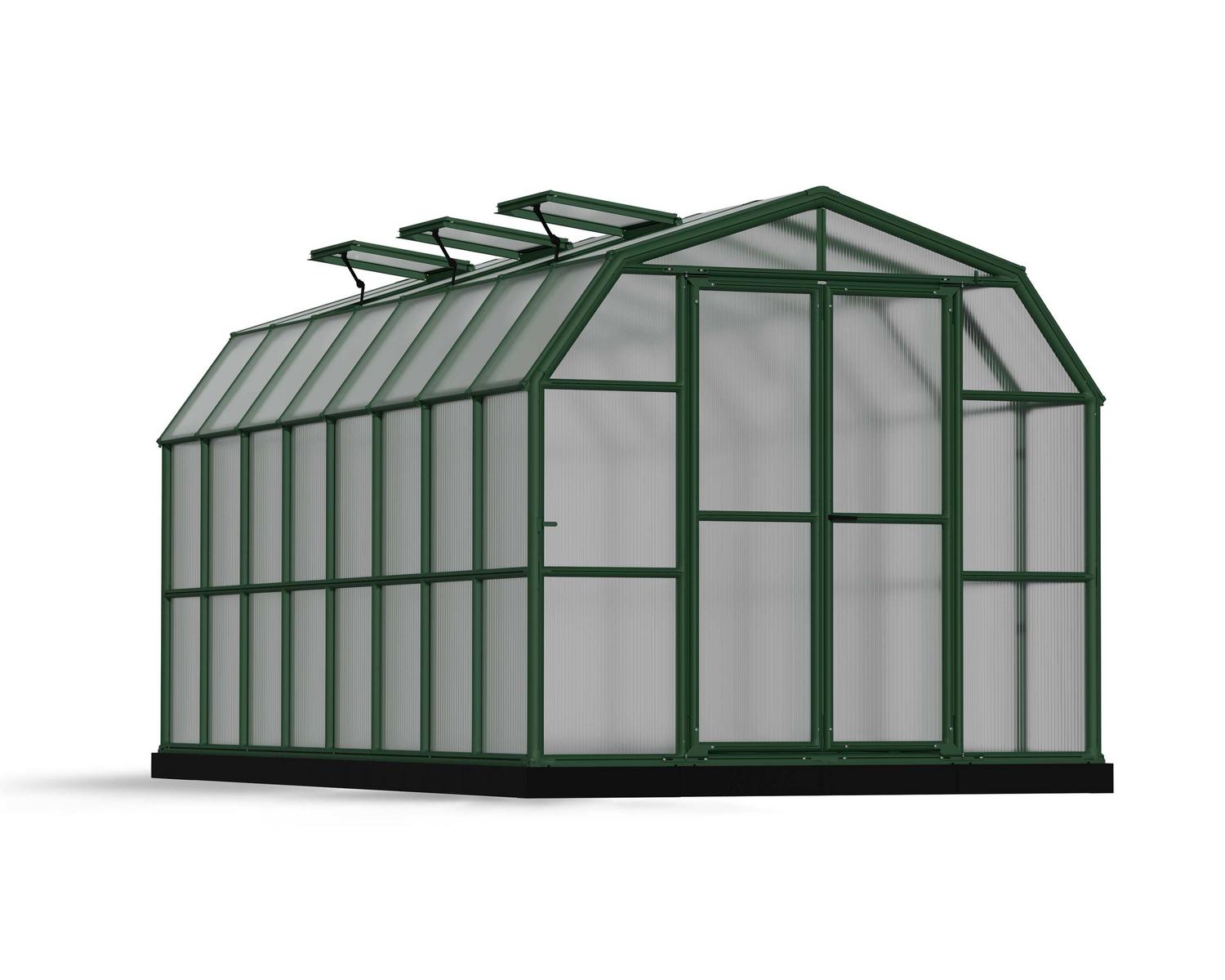 Greenhouse Grand Gardener 8&#039; x 16&#039; Kit - Green Structure &amp; Twinwall Glazing