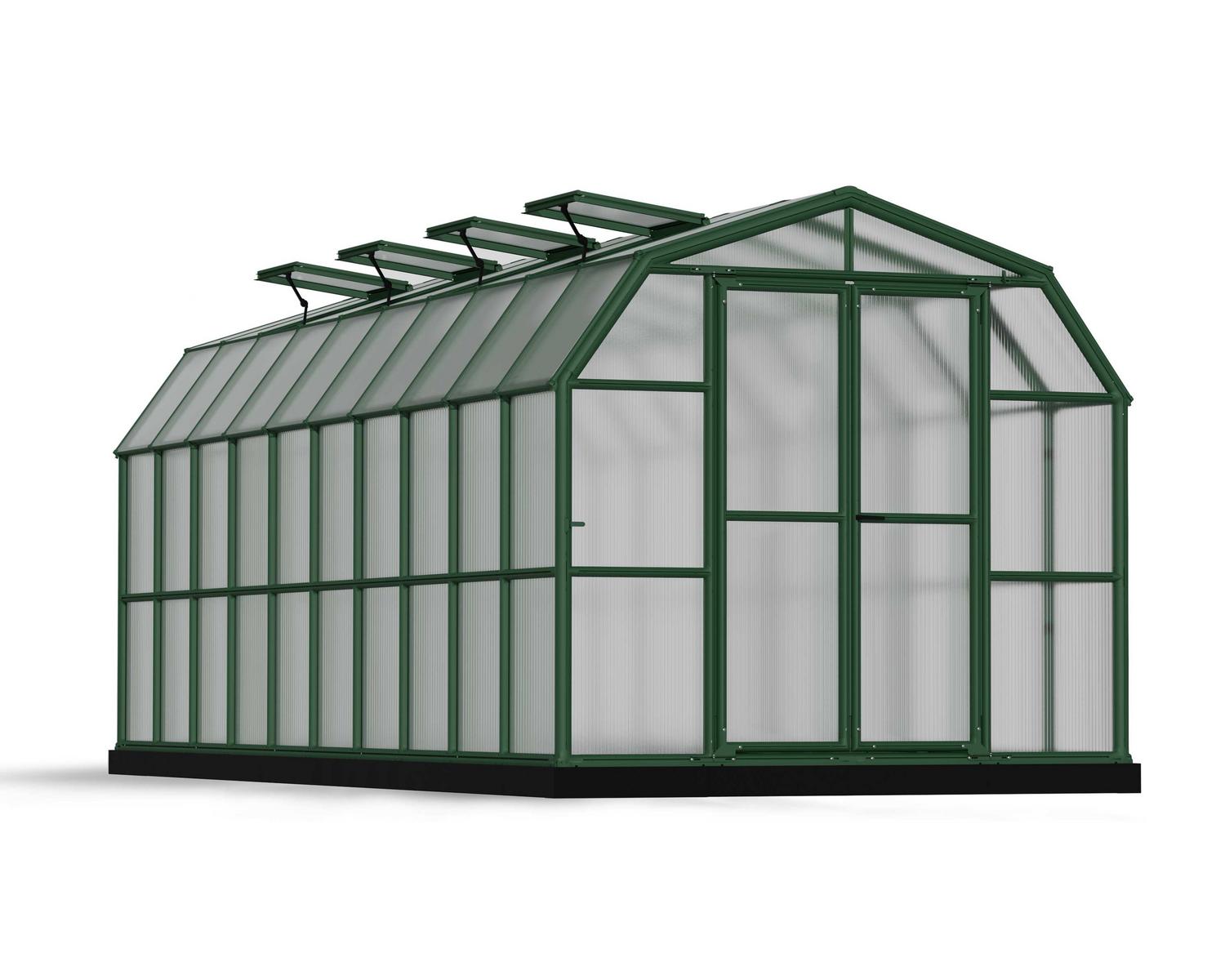 Greenhouse Grand Gardener 8&#039; x 20&#039; Kit - Green Structure &amp; Twinwall Glazing
