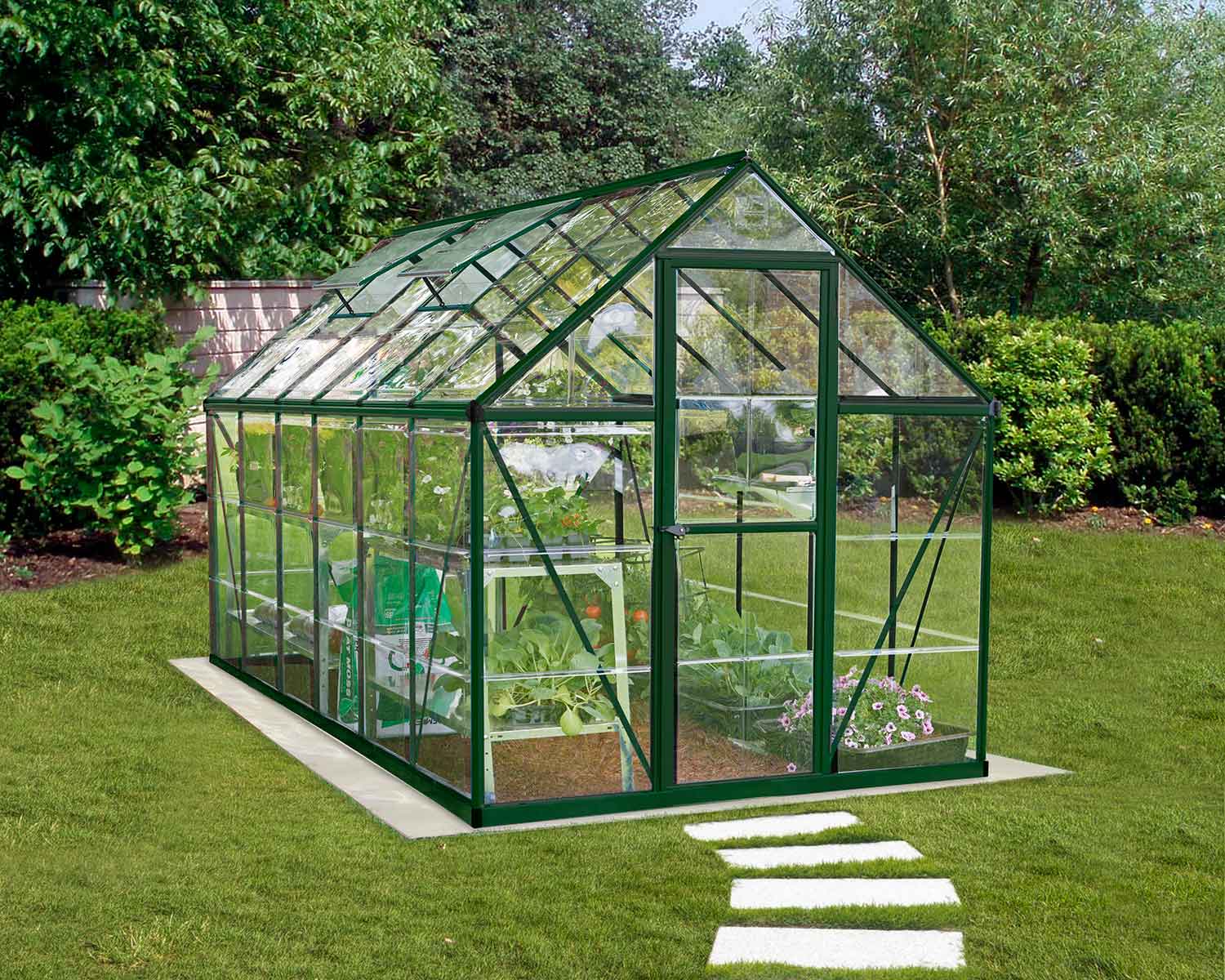 Greenhouse Harmony 6&#039; x 12&#039; Green Structure &amp; Clear Glazing