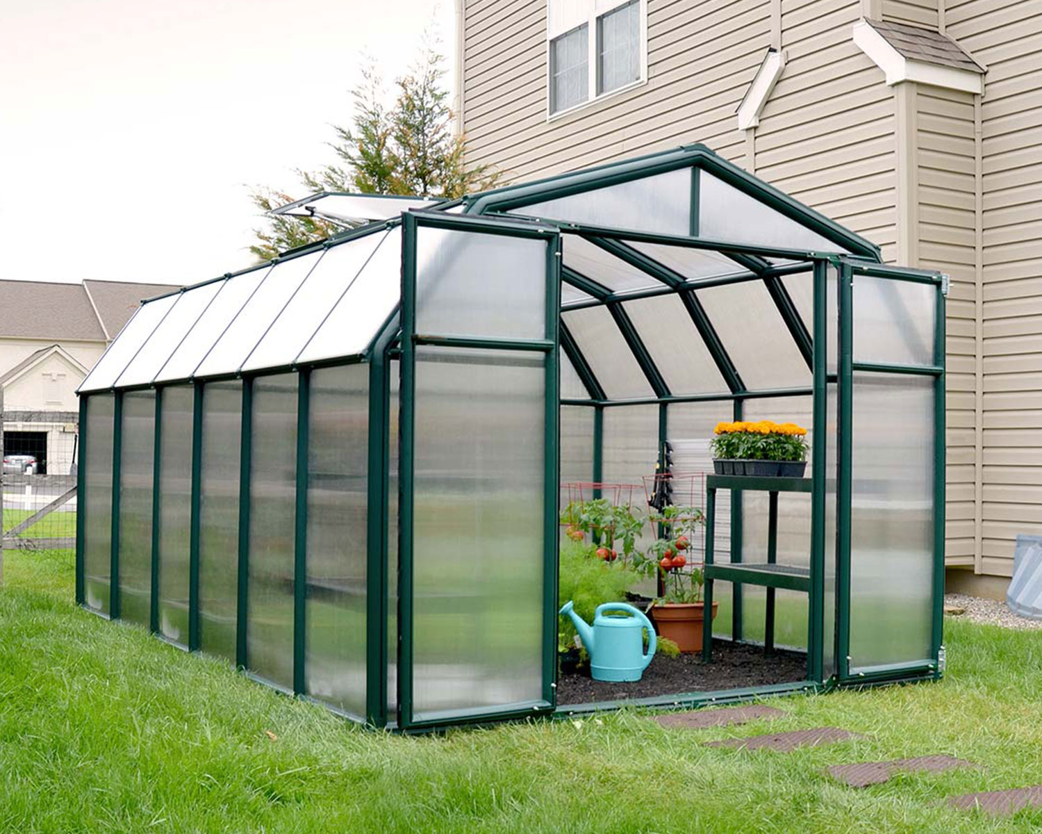 Greenhouse Hobby Gardener 8&#039; x 12&#039; Green Structure &amp; Twinwall Glazing