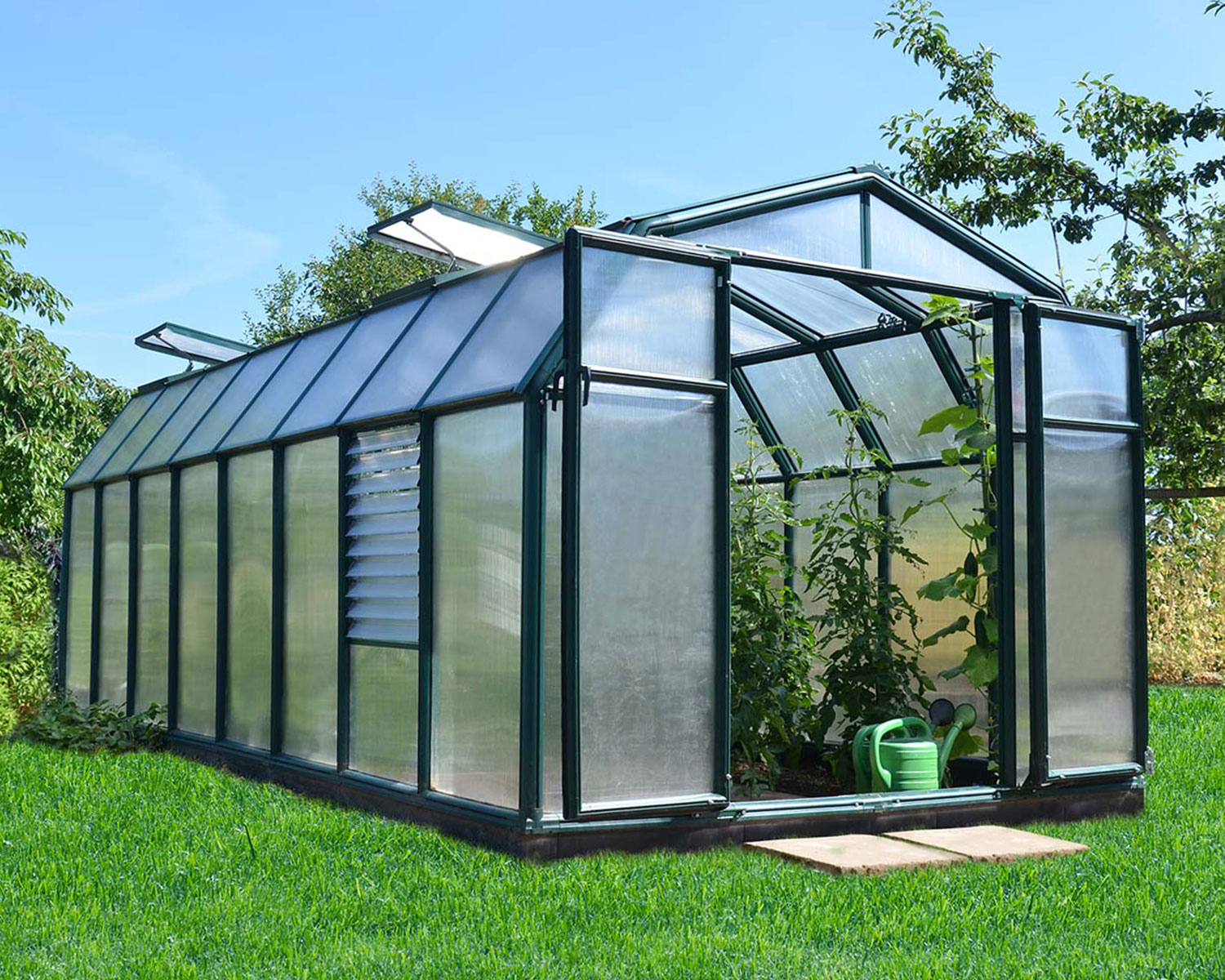 Greenhouse Hobby Gardener 8&#039; x 16&#039; Green Structure &amp; Twinwall Glazing