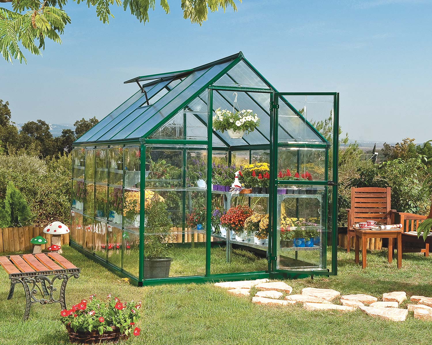 Greenhouse Hybrid 6' x 10' Kit - Green Structure & Hybrid Glazing