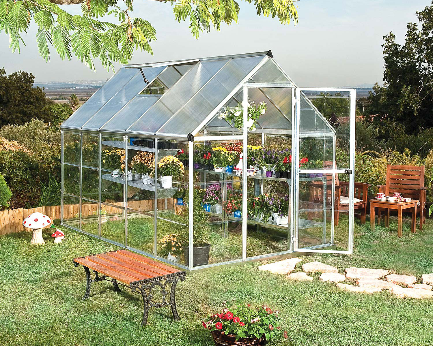 Greenhouse Hybrid 6&#039; x 10&#039; Kit - Silver Structure &amp; Hybrid Glazing