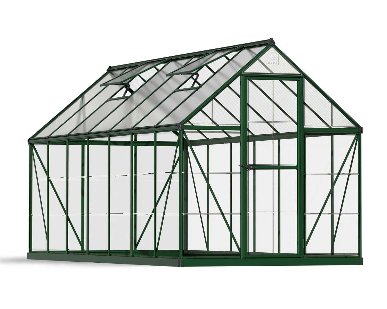 Greenhouse Hybrid 6' x 14' Kit - Green Structure & Hybrid Glazing