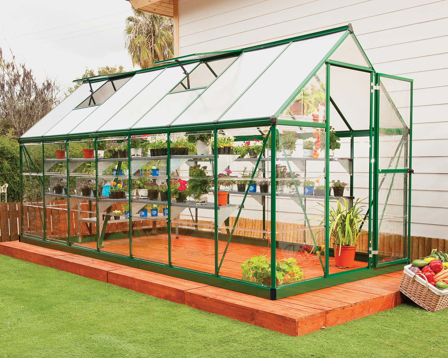 Greenhouse Hybrid 6' x 14' Kit - Green Structure & Hybrid Glazing