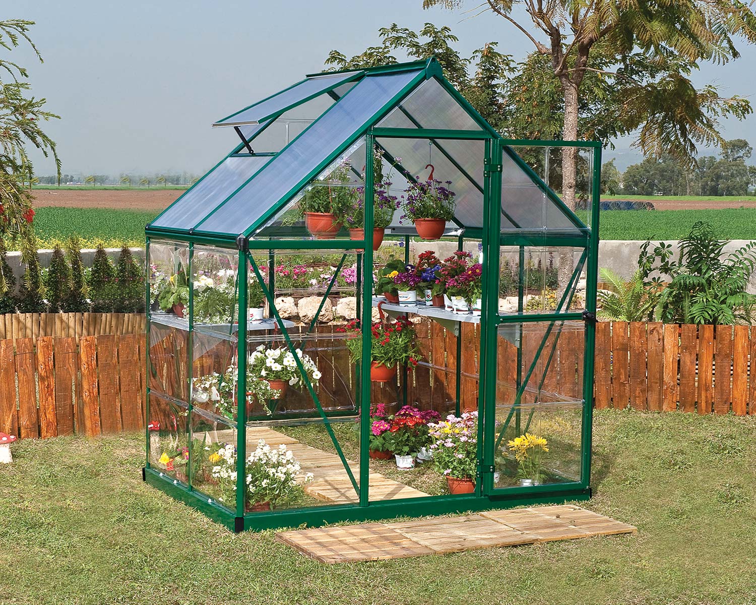 Greenhouse Hybrid 6' x 4' Kit - Green Structure & Hybrid Glazing