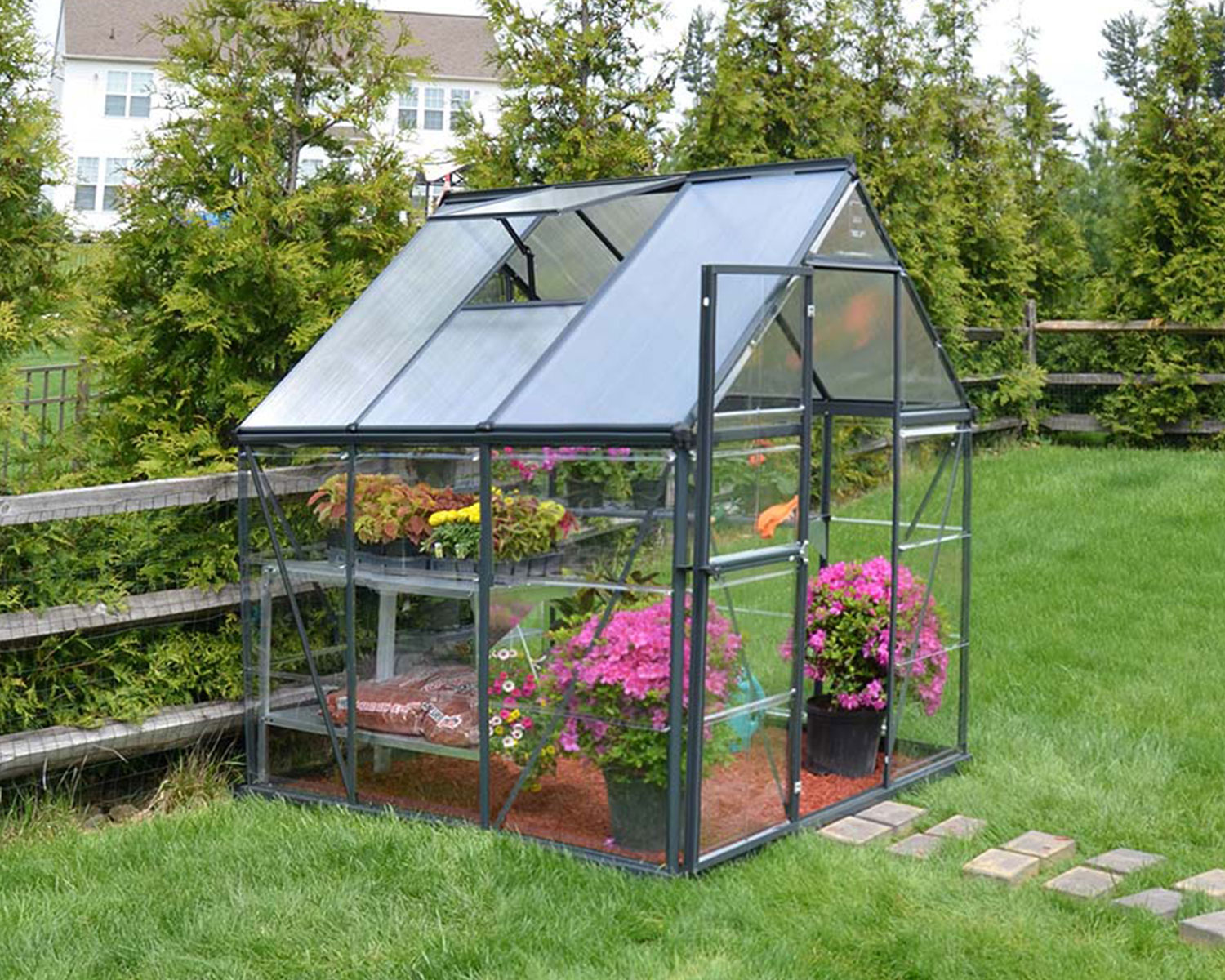 Greenhouse Hybrid 6&#039; x 6&#039; Kit - Grey Structure &amp; Hybrid Glazing