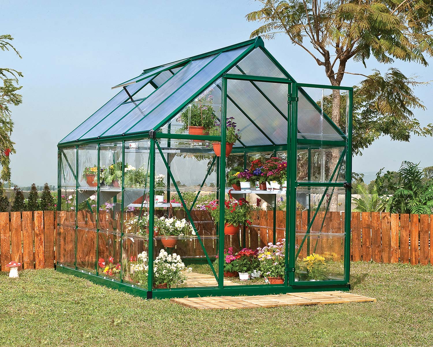 Greenhouse Hybrid 6&#039; x 8&#039; Kit - Green Structure &amp; Hybrid Glazing
