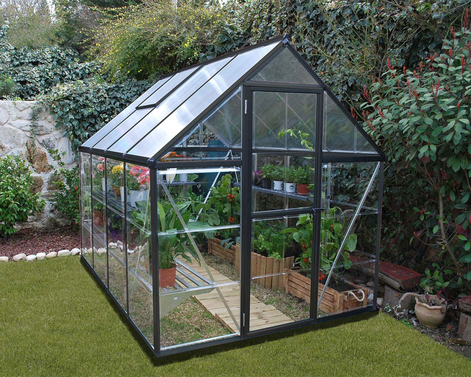 Greenhouse Hybrid 6&#039; x 8&#039; Kit - Grey Structure &amp; Hybrid Glazing