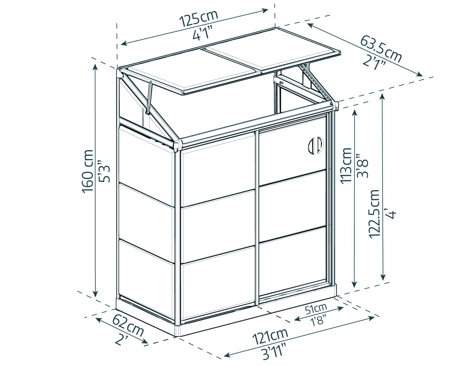 Lean-To GrowHouse 4ft x 2ft silver greenhouse with clear polycarbonate panels, mounted against a wall for efficient space use sketch