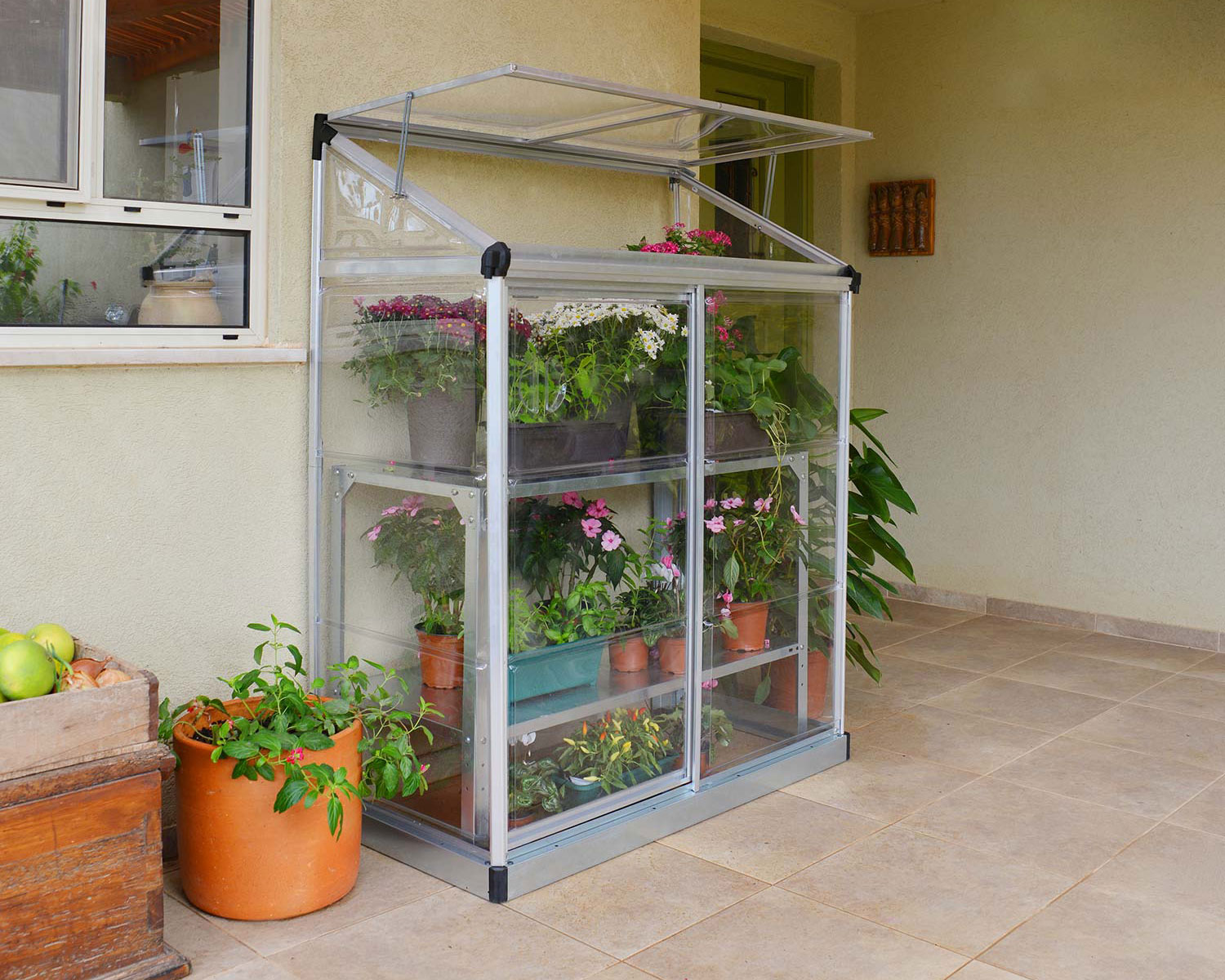 Lean To Greenhouse 4&#039; x 2&#039; Kit - Silver Structure &amp; Clear Glazing