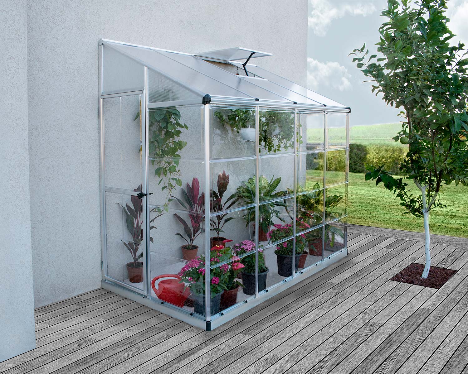 Lean To Greenhouse 8' x 4' Kit - Silver Structure & Polycarbonate Panels