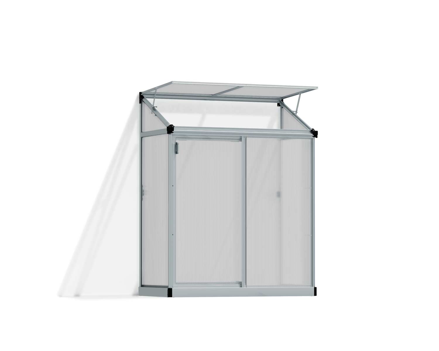 Lean To Greenhouse 4&#039; x 2&#039; Kit - Silver Structure &amp; Twinwall Glazing