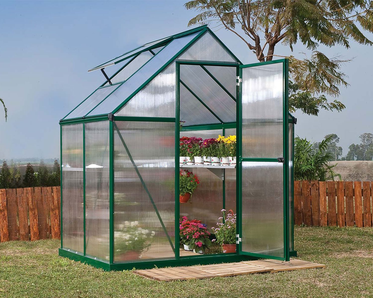 Greenhouse Mythos 6&#039; x 4&#039; Kit - Green Structure &amp; Multiwall Glazing