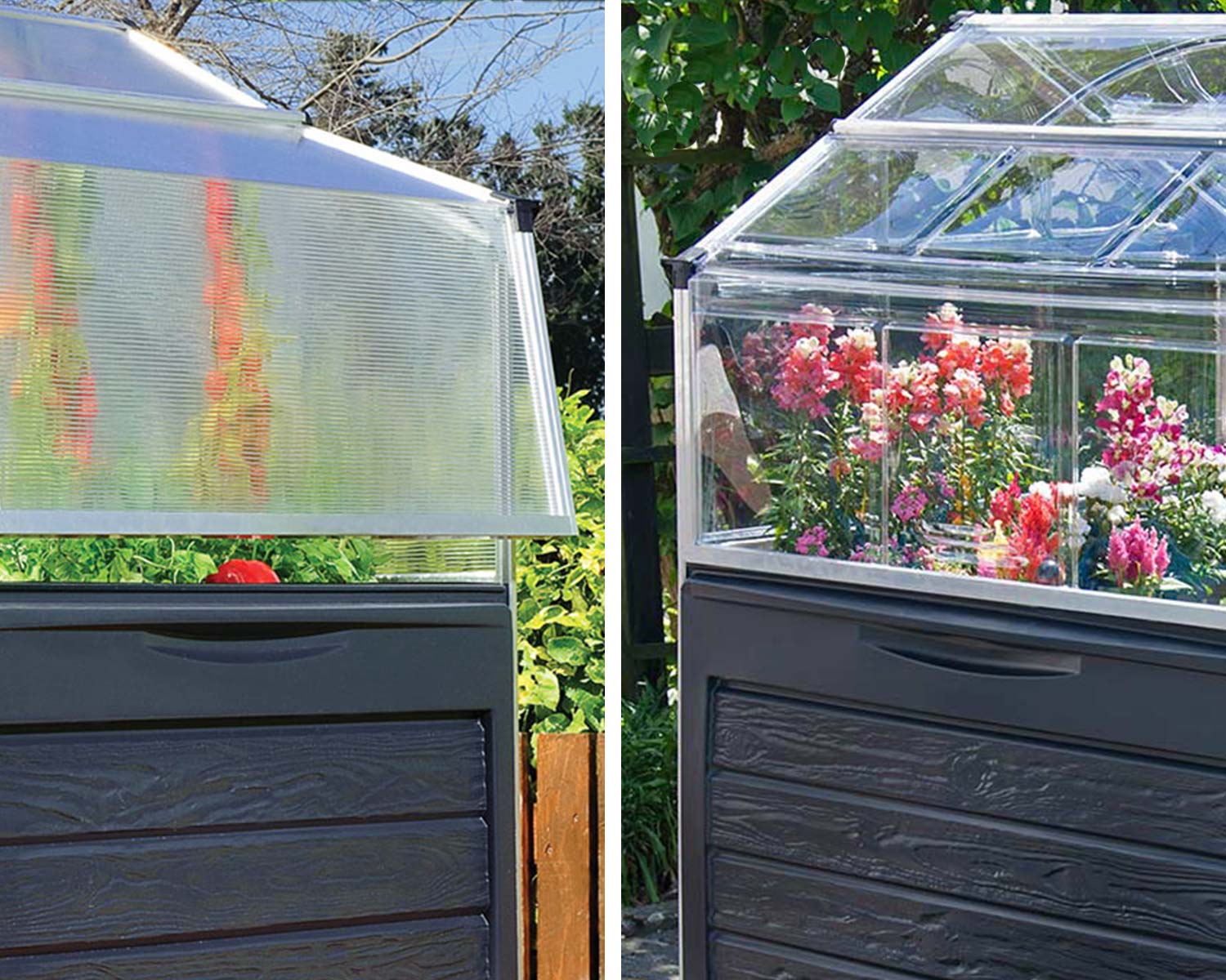 Plant Inn 4 ft. x 4 ft. Greenhouse Silver Structure & Twin Wall panels compared to clear panels