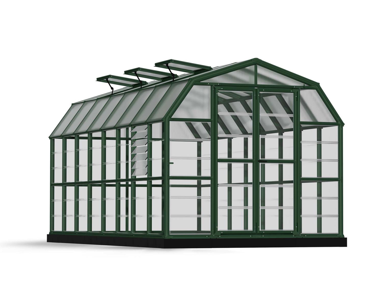 Greenhouse Prestige 8&#039; x 16&#039; Kit - Green Structure &amp; Clear Glazing