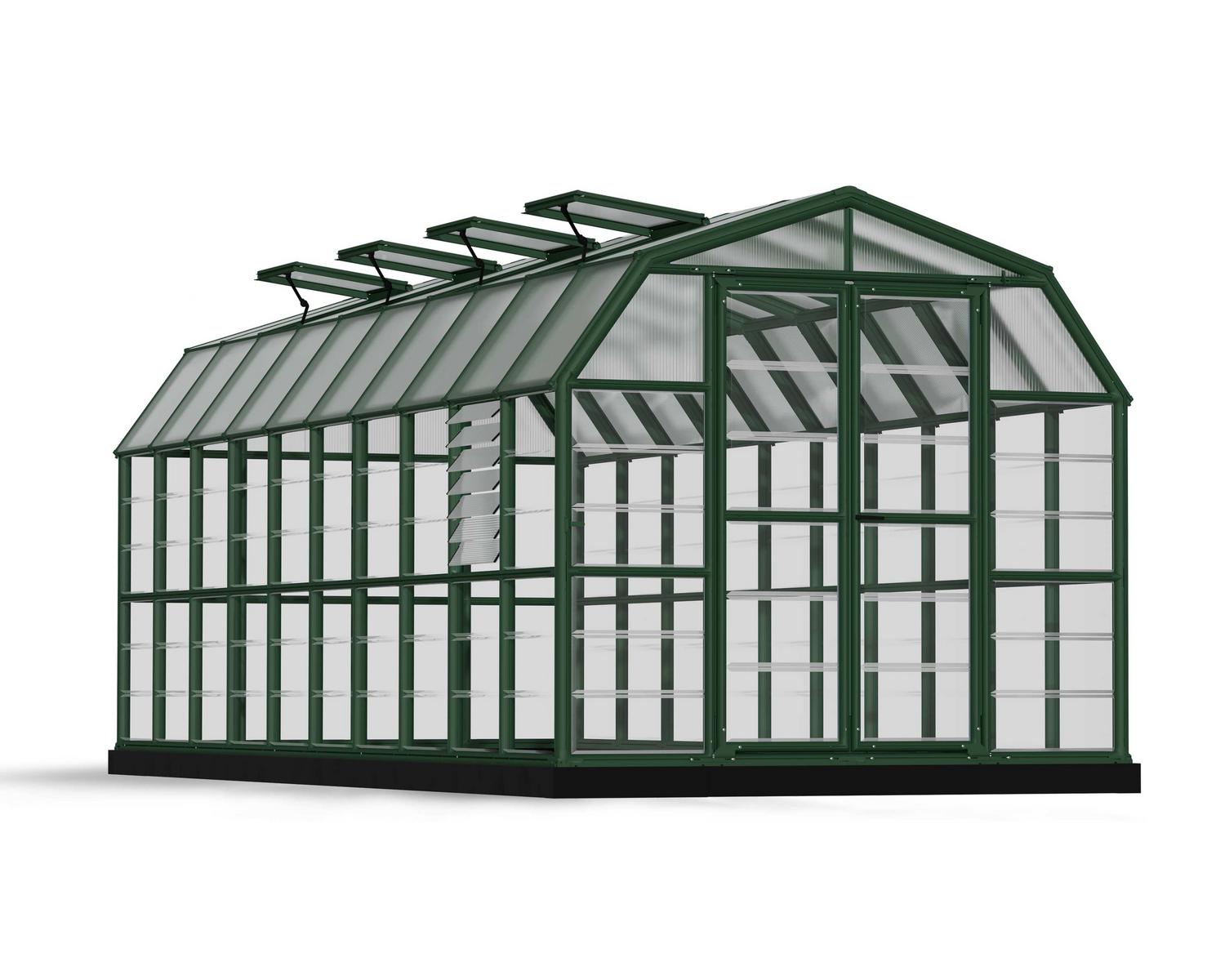Greenhouse Prestige 8&#039; x 20&#039; Kit - Green Structure &amp; Clear Glazing