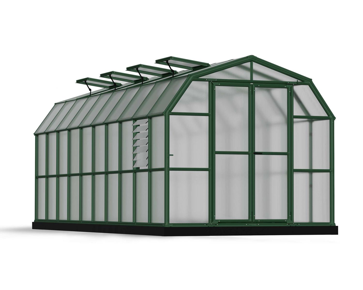 Greenhouse Prestige 8&#039; x 20&#039; Kit - Green Structure &amp; Twinwall Glazing