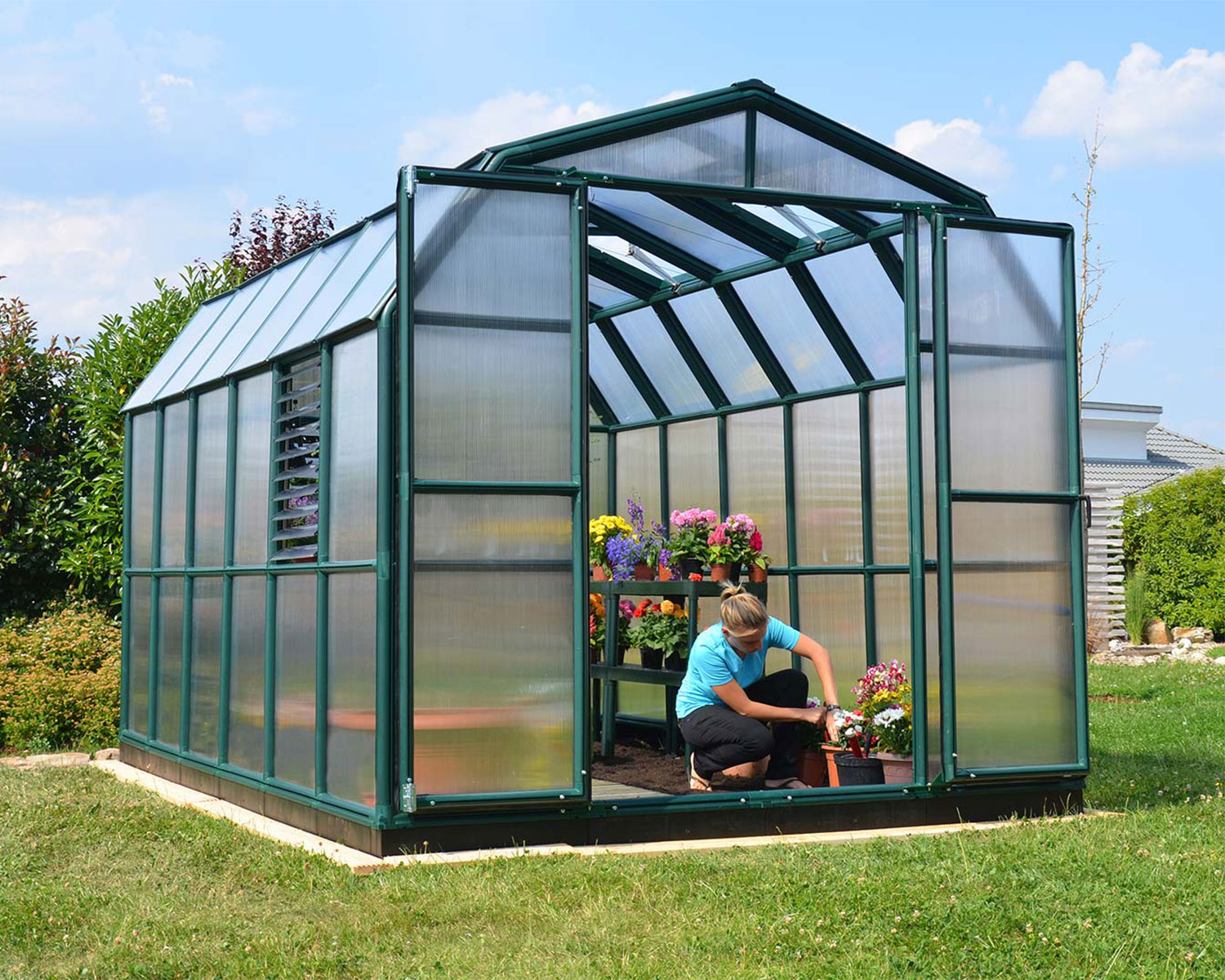 Prestige 8 ft. x 12 ft. Greenhouse Green Structure &amp; Twin Wall Panels gardening