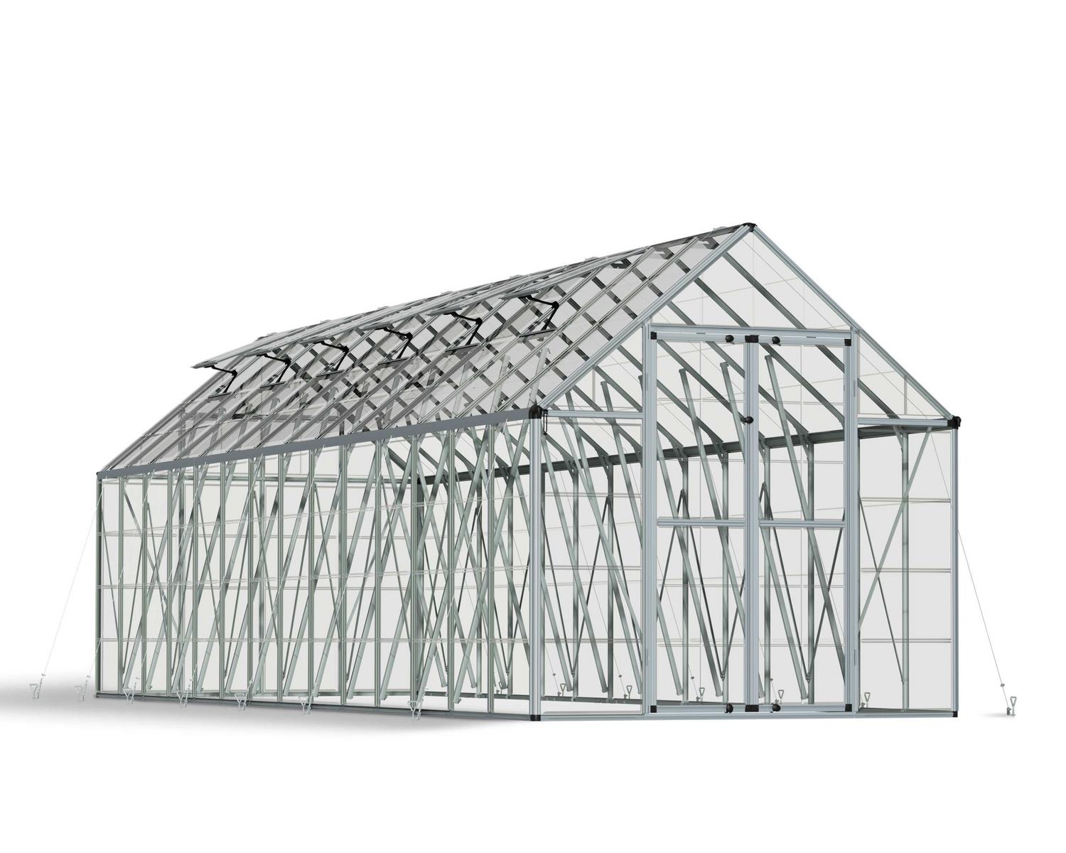 Elegant Silver SnapGrow 8ft x 28ft greenhouse with a robust aluminum frame and clear polycarbonate panels