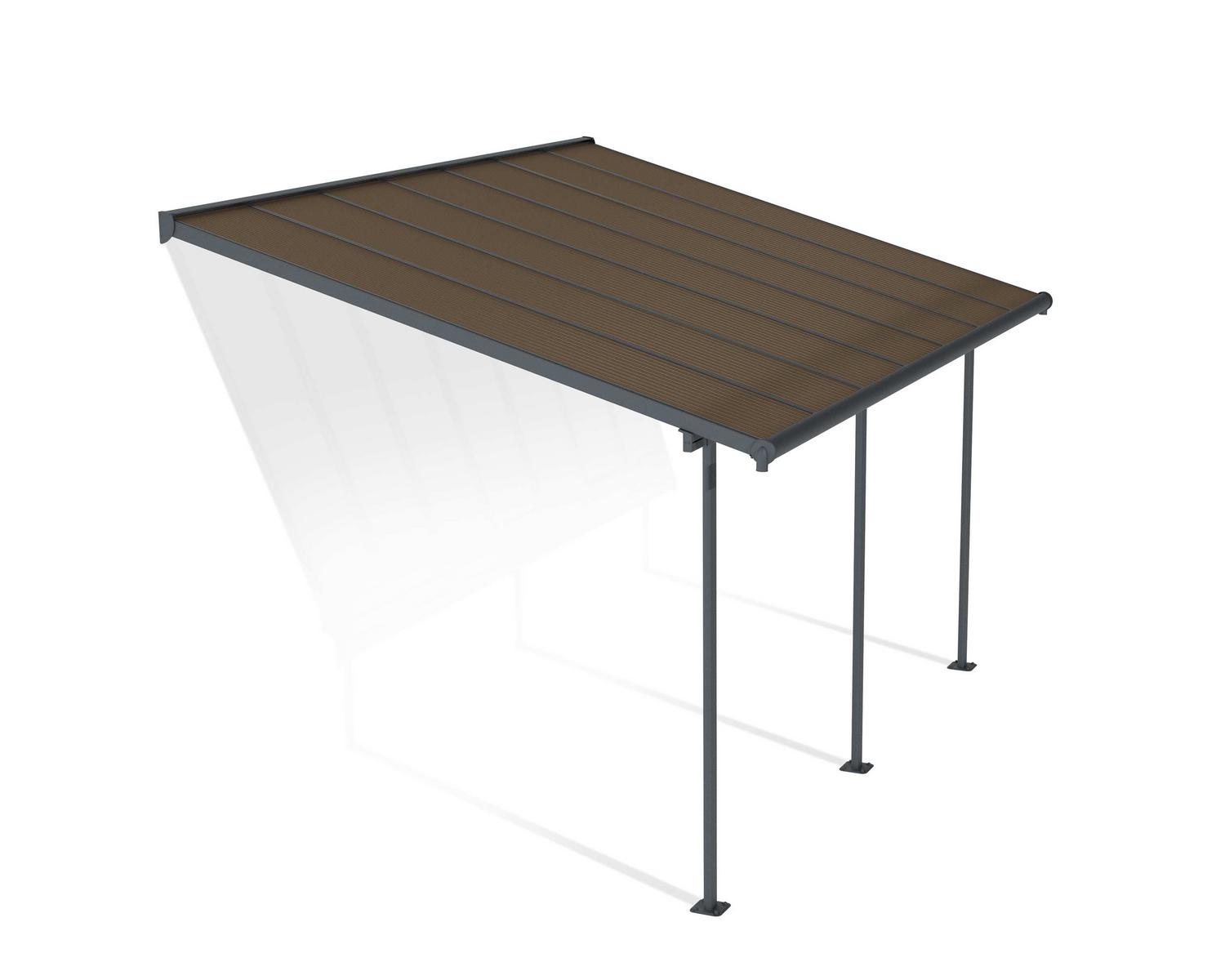 Capri 10 ft. x 14 ft. Grey Aluminium Patio Cover With 3 Posts, Bronze-tinted twin-wall polycarbonate roof panels.